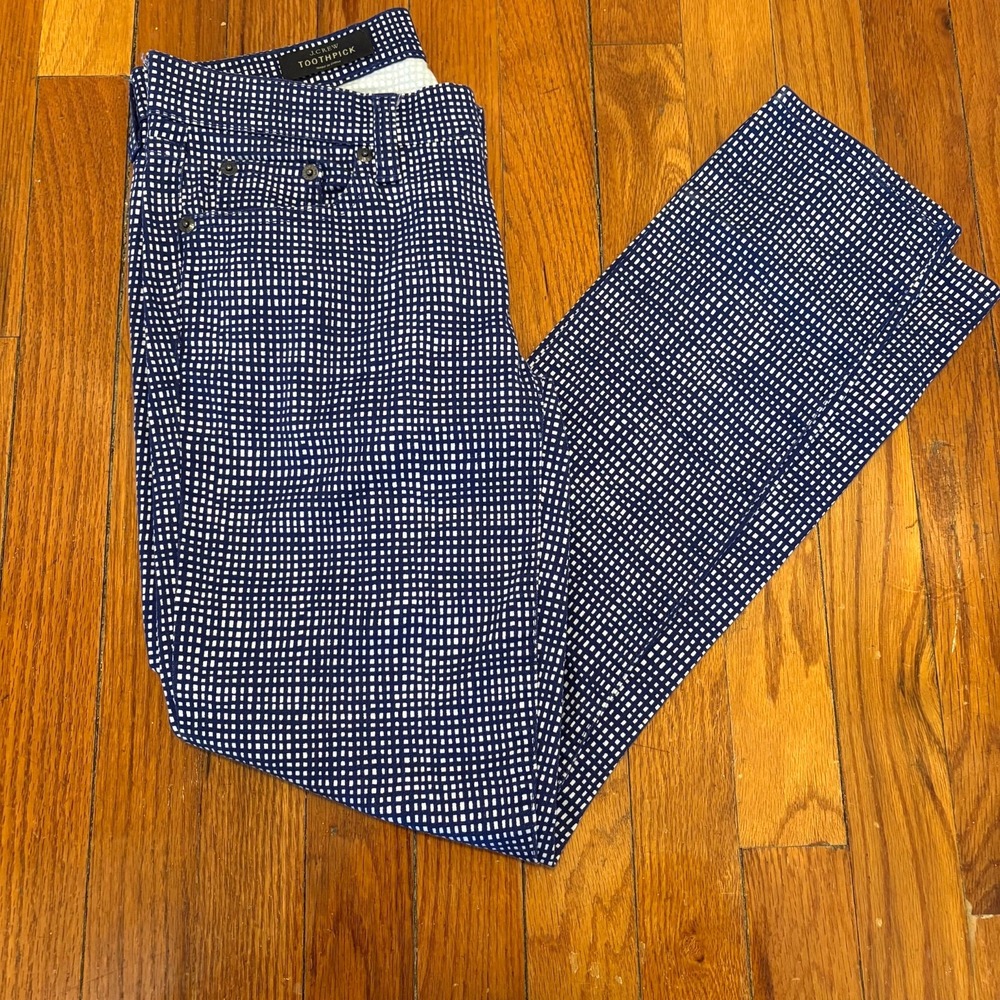 J.Crew Womens 26 Toothpick Ankle Pants Blue White Grid Plaid Gingham Print